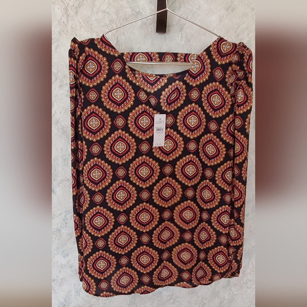 LOFT Long Sleeve Medallion Print Blouse